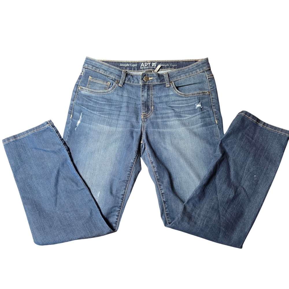 Apt. 9 Essentials Straight Capris Womens Blue‎ Distressed Stretch Jeans Size 10